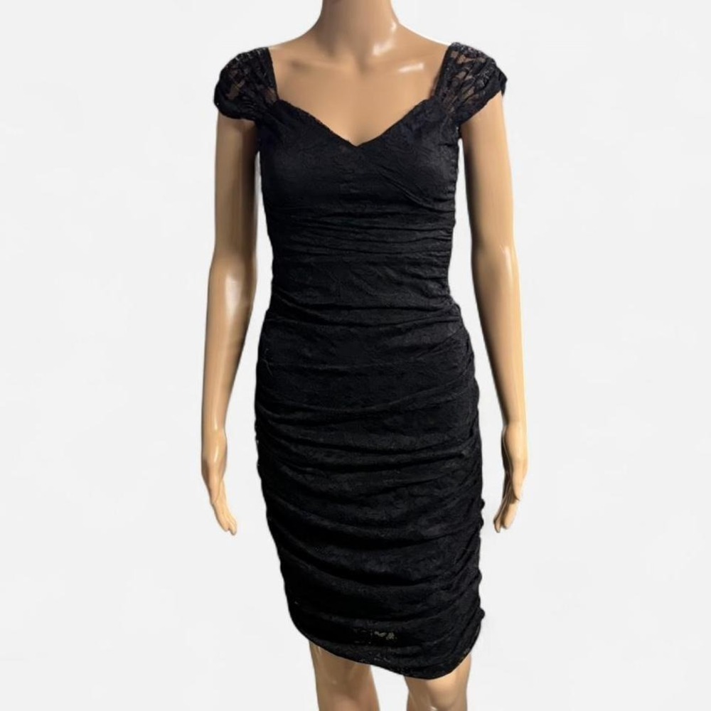 Express Black Lace Ruched Bodycon Dress Sweetheart Cap Sleeve XS NWT 07921299